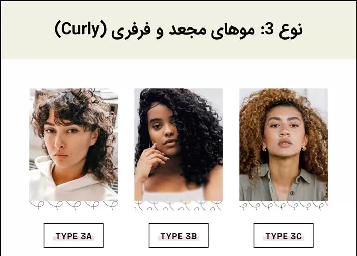 نوع 3: موهای مجعد و فرفری (Curly)